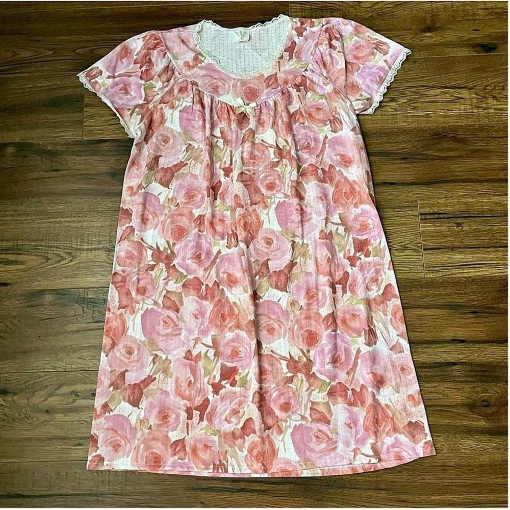 Vintage Pink Floral Summer Dress‎ Lace Women M Coquette Cottagecore Prairie Boho